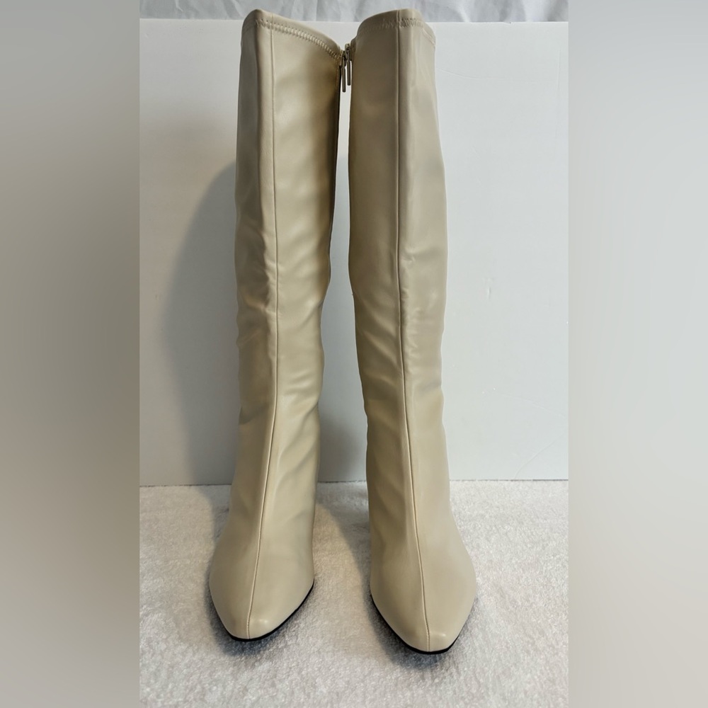 Women's Knee-High Beige Boots - Classic Sleek Style Sz 10